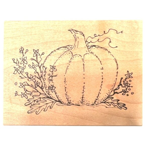 Lockhart Stamp Co. Wood-Mounted Rubber Stamp Pumpkin & Foliage Design 5022 - Picture 1 of 4